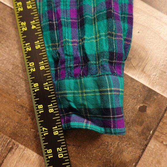 Pendleton Sir Pendleton Virgin Wool Shirt Men’s Large Green Purple Plaid USA - Picture 6 of 9